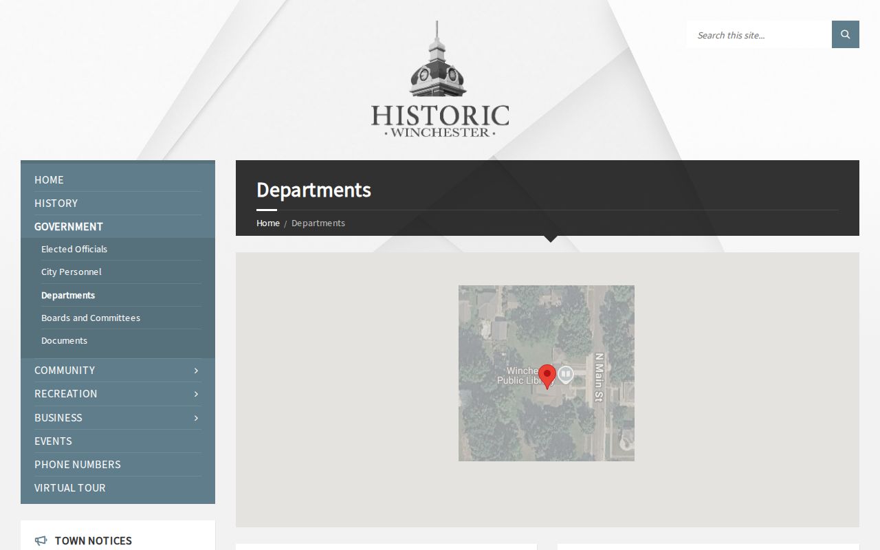 Winchester Police Department listing with Chief Steve Doolin and South Hill Street address